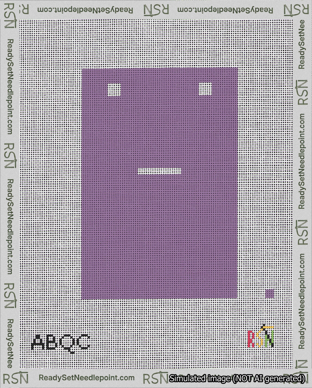 A taped needlepoint canvas with the design: Banner 18 mesh count Squared Dash White on Purple.
