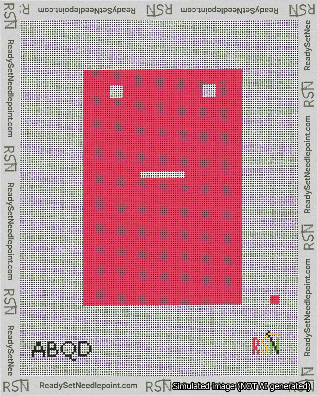 A taped needlepoint canvas with the design: Banner 18 mesh count Squared Dash White on Red.