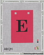 A taped needlepoint canvas with the design: Banner 18 mesh count Squared E Black on Red.