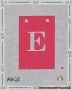 A taped needlepoint canvas with the design: Banner 18 mesh count Squared E White on Red.
