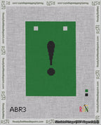 A taped needlepoint canvas with the design: Banner 18 mesh count Squared Exclamation Black on Green.