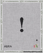 A taped needlepoint canvas with the design: Banner 18 mesh count Squared Exclamation Black on White.