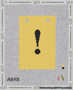 A taped needlepoint canvas with the design: Banner 18 mesh count Squared Exclamation Black on Yellow.