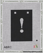 A taped needlepoint canvas with the design: Banner 18 mesh count Squared Exclamation White on Black.