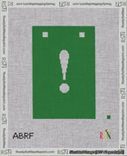 A taped needlepoint canvas with the design: Banner 18 mesh count Squared Exclamation White on Green.