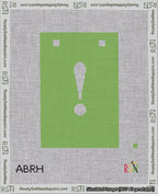 A taped needlepoint canvas with the design: Banner 18 mesh count Squared Exclamation White on Light Green.