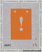 A taped needlepoint canvas with the design: Banner 18 mesh count Squared Exclamation White on Orange.