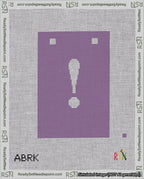 A taped needlepoint canvas with the design: Banner 18 mesh count Squared Exclamation White on Purple.