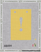 A taped needlepoint canvas with the design: Banner 18 mesh count Squared Exclamation White on Yellow.