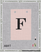 A taped needlepoint canvas with the design: Banner 18 mesh count Squared F Black on Pink.