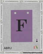 A taped needlepoint canvas with the design: Banner 18 mesh count Squared F Black on Purple.