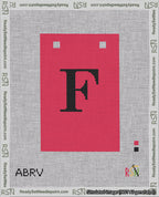 A taped needlepoint canvas with the design: Banner 18 mesh count Squared F Black on Red.
