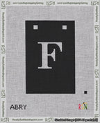 A taped needlepoint canvas with the design: Banner 18 mesh count Squared F White on Black.
