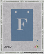 A taped needlepoint canvas with the design: Banner 18 mesh count Squared F White on Blue.