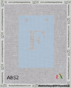 A taped needlepoint canvas with the design: Banner 18 mesh count Squared F White on Light Blue.