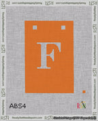 A taped needlepoint canvas with the design: Banner 18 mesh count Squared F White on Orange.