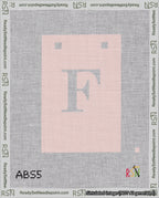 A taped needlepoint canvas with the design: Banner 18 mesh count Squared F White on Pink.