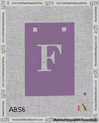 A taped needlepoint canvas with the design: Banner 18 mesh count Squared F White on Purple.