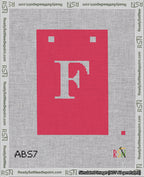 A taped needlepoint canvas with the design: Banner 18 mesh count Squared F White on Red.