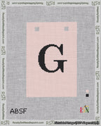 A taped needlepoint canvas with the design: Banner 18 mesh count Squared G Black on Pink.