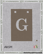 A taped needlepoint canvas with the design: Banner 18 mesh count Squared G White on Brown.