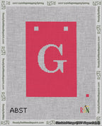 A taped needlepoint canvas with the design: Banner 18 mesh count Squared G White on Red.