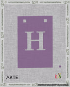 A taped needlepoint canvas with the design: Banner 18 mesh count Squared H White on Purple.