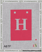 A taped needlepoint canvas with the design: Banner 18 mesh count Squared H White on Red.