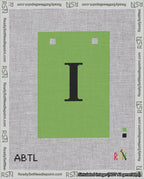 A taped needlepoint canvas with the design: Banner 18 mesh count Squared I Black on Light Green.