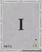 A taped needlepoint canvas with the design: Banner 18 mesh count Squared I Black on White.