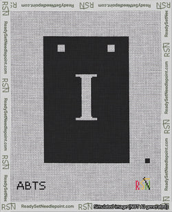 A taped needlepoint canvas with the design: Banner 18 mesh count Squared I White on Black.