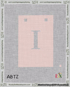 A taped needlepoint canvas with the design: Banner 18 mesh count Squared I White on Pink.