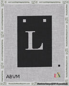 A taped needlepoint canvas with the design: Banner 18 mesh count Squared L White on Black.