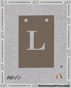 A taped needlepoint canvas with the design: Banner 18 mesh count Squared L White on Brown.