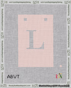 A taped needlepoint canvas with the design: Banner 18 mesh count Squared L White on Pink.