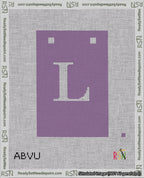 A taped needlepoint canvas with the design: Banner 18 mesh count Squared L White on Purple.