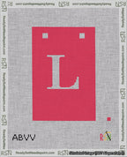 A taped needlepoint canvas with the design: Banner 18 mesh count Squared L White on Red.