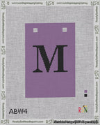 A taped needlepoint canvas with the design: Banner 18 mesh count Squared M Black on Purple.
