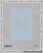 A taped needlepoint canvas with the design: Banner 18 mesh count Squared M White on Light Blue.