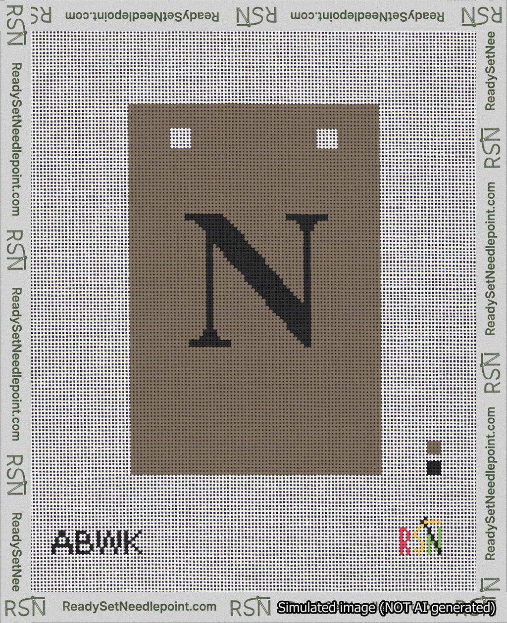 A taped needlepoint canvas with the design: Banner 18 mesh count Squared N Black on Brown.