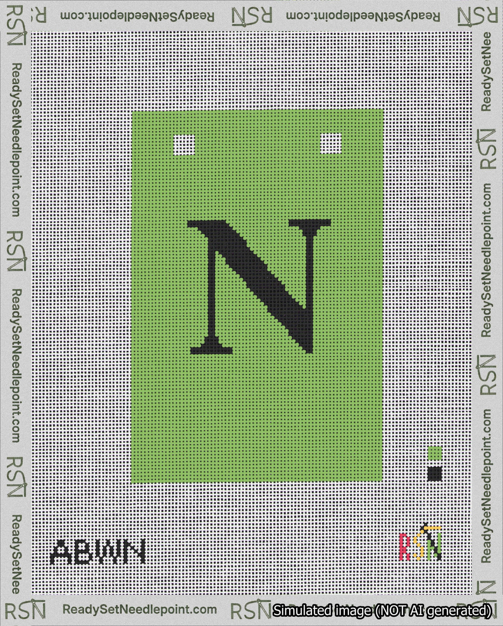 A taped needlepoint canvas with the design: Banner 18 mesh count Squared N Black on Light Green.