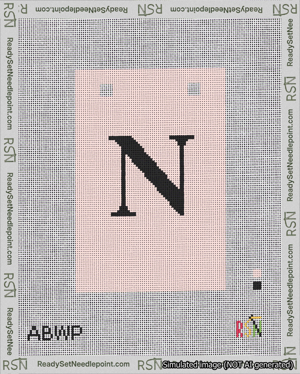 A taped needlepoint canvas with the design: Banner 18 mesh count Squared N Black on Pink.