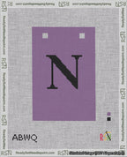 A taped needlepoint canvas with the design: Banner 18 mesh count Squared N Black on Purple.