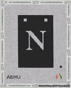 A taped needlepoint canvas with the design: Banner 18 mesh count Squared N White on Black.