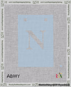 A taped needlepoint canvas with the design: Banner 18 mesh count Squared N White on Light Blue.