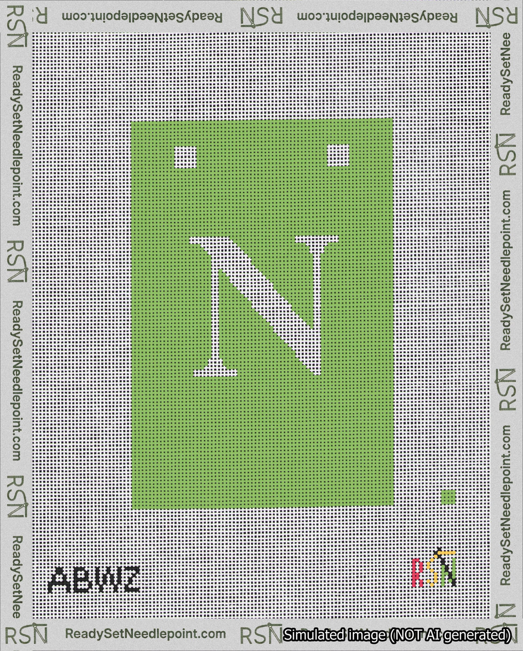 A taped needlepoint canvas with the design: Banner 18 mesh count Squared N White on Light Green.