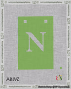 A taped needlepoint canvas with the design: Banner 18 mesh count Squared N White on Light Green.