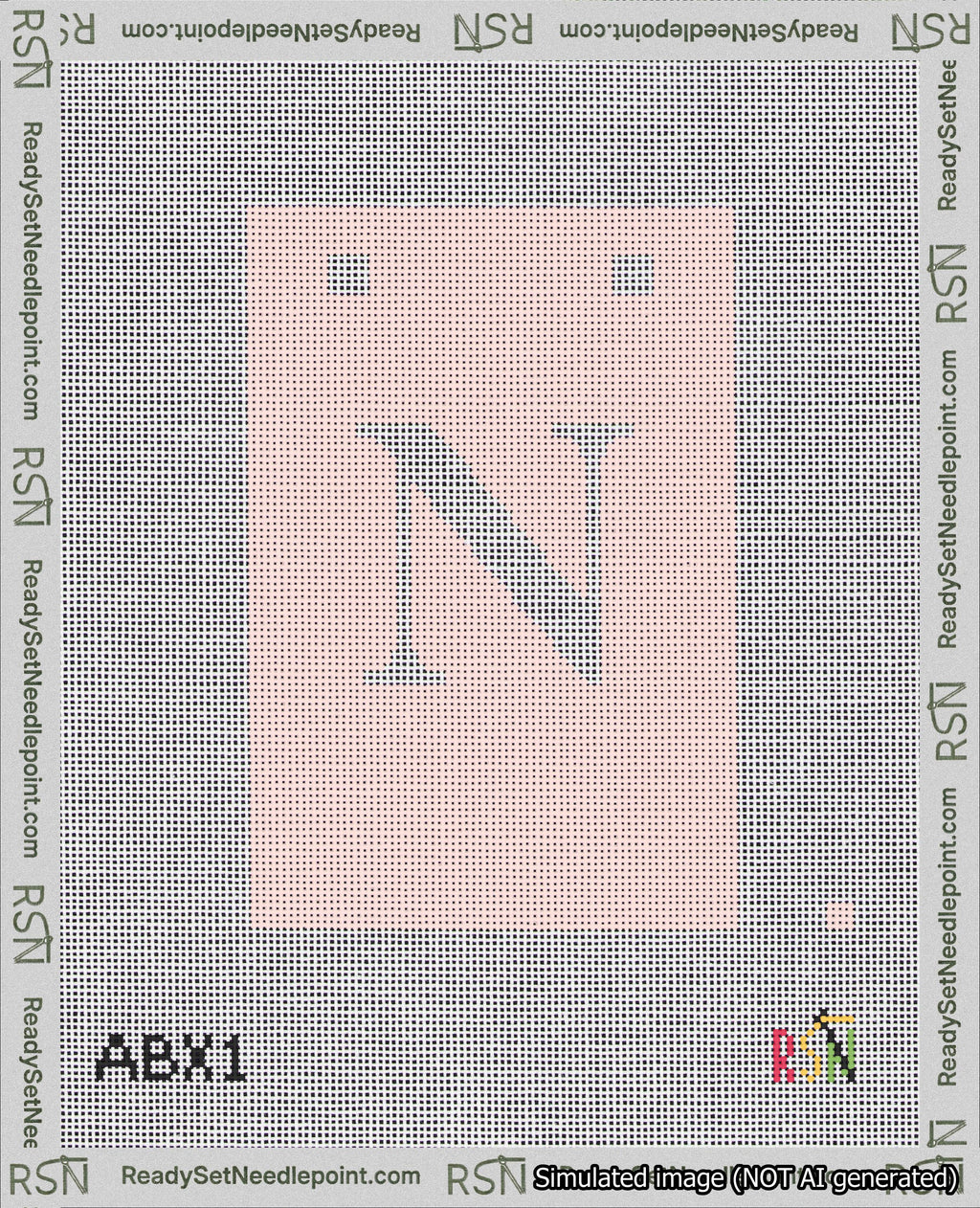 A taped needlepoint canvas with the design: Banner 18 mesh count Squared N White on Pink.
