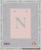 A taped needlepoint canvas with the design: Banner 18 mesh count Squared N White on Pink.