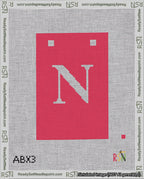 A taped needlepoint canvas with the design: Banner 18 mesh count Squared N White on Red.